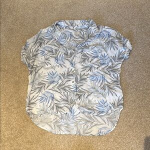 A New Day Blue and White Leaf Print Blouse